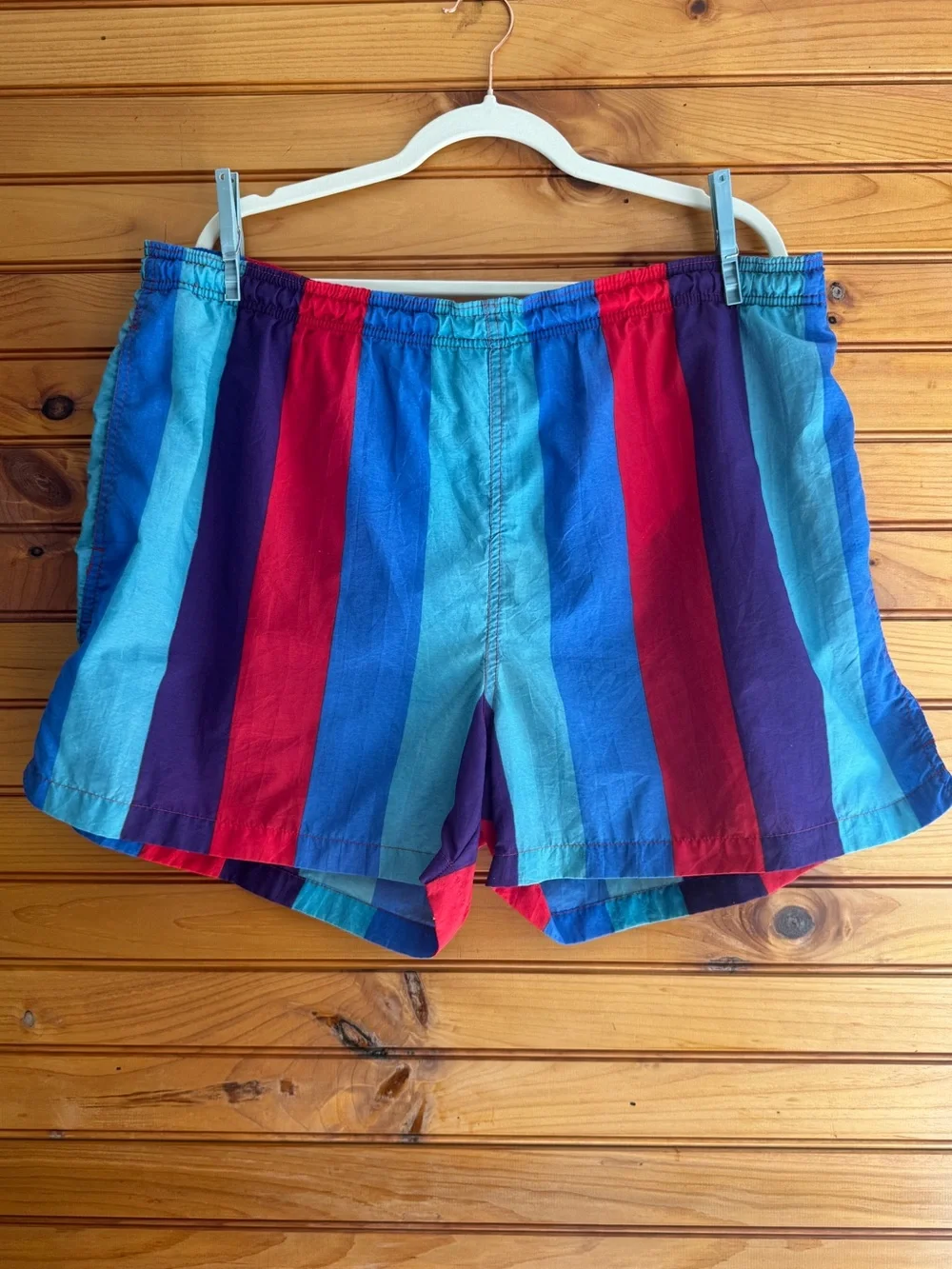 Vintage Pacific Scene Swim Trunks XL 80s 90s Rainbow Stripe Retro Surf Shorts